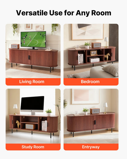 VEVOR TV Stand, Boho Entertainment Center for TVs up to 58 in, 350 lbs Load, TV Media Console Table with Adjustable Storage Shelves & Rolling Door, Television Stand for Living Room, Bedroom, Brown - CBSDSJZSJXDFR6ZSM001V0 - view 7