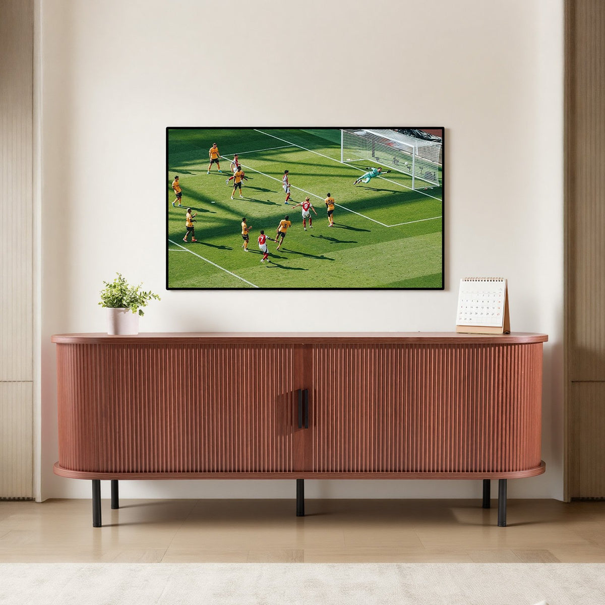 VEVOR TV Stand, Boho Entertainment Center for TVs up to 58 in, 350 lbs Load, TV Media Console Table with Adjustable Storage Shelves & Rolling Door, Television Stand for Living Room, Bedroom, Brown - CBSDSJZSJXDFR6ZSM001V0 - view 9