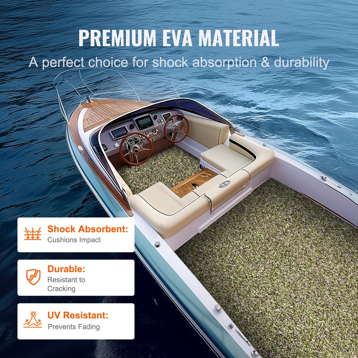 VEVOR Boat Flooring, EVA Foam Boat Decking 94.5" x 23.6", Non-Slip Self-Adhesive Flooring, 31.1sq.ft 2 Rolls of Marine Carpet for Boats, Yacht, Pontoon, Kayak Decking - CBZZFHPMDDCL3Y820V0 - view 5