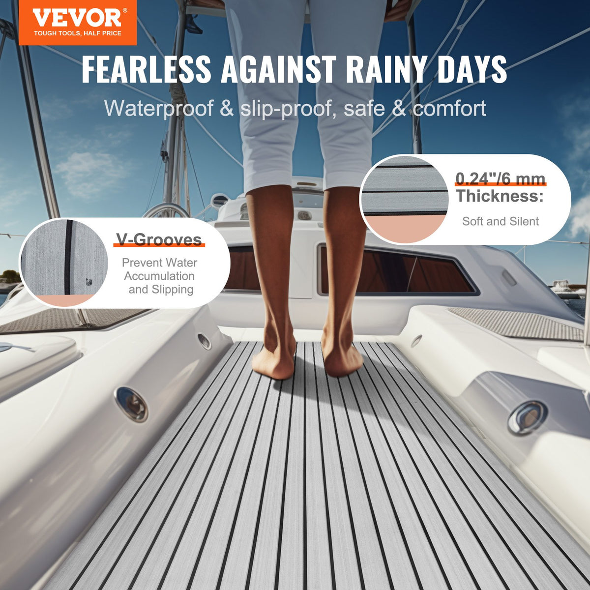 VEVOR Boat Flooring, EVA Foam Boat Decking 94.5" x 45.7", Non-Slip Self-Adhesive Flooring, 29.9 sq.ft Marine Carpet for Boats, Yacht, Pontoon, Kayak Decking - CBZZFHPMDDHSZQ449V0 - view 3