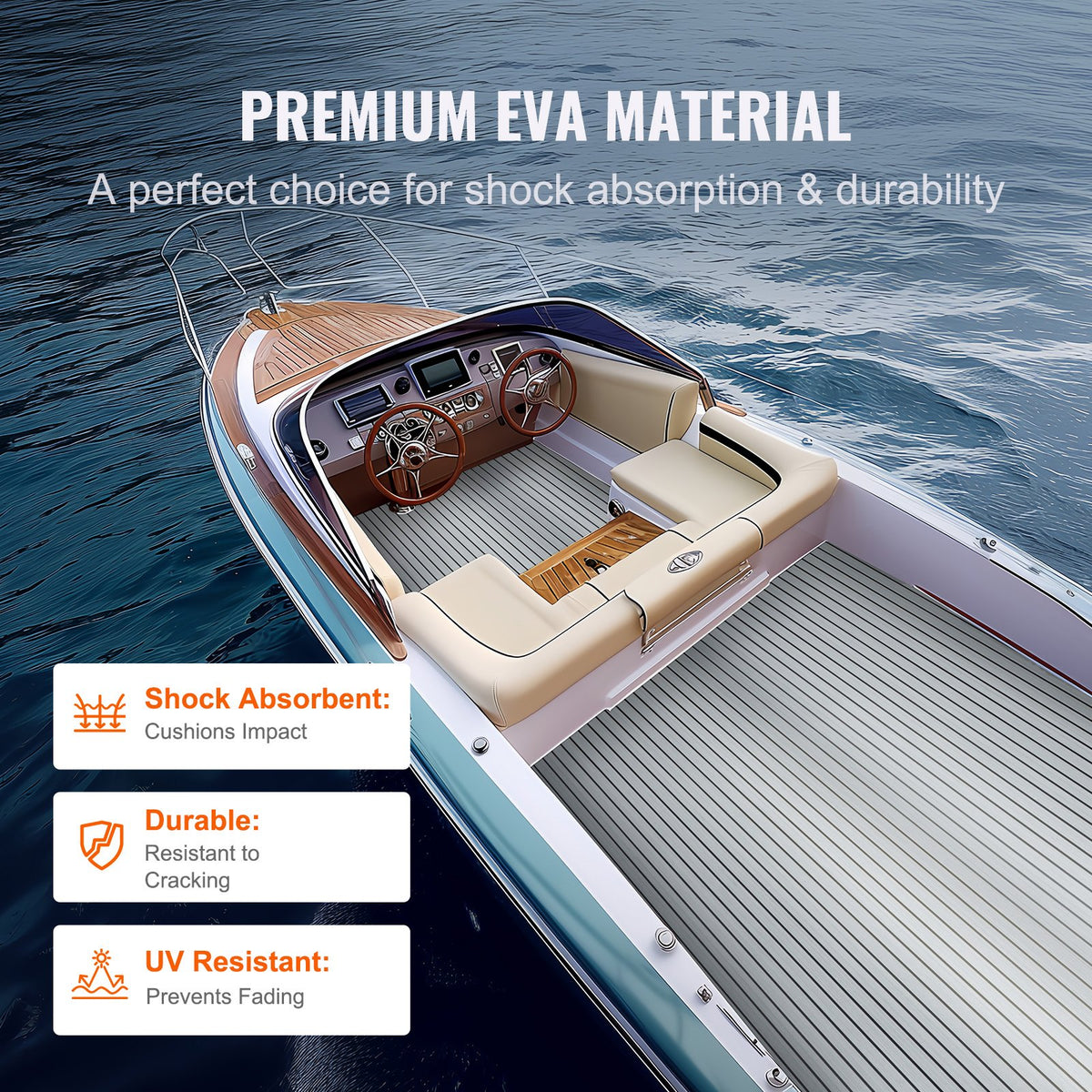 VEVOR Boat Flooring, EVA Foam Boat Decking 94.5" x 45.7", Non-Slip Self-Adhesive Flooring, 29.9 sq.ft Marine Carpet for Boats, Yacht, Pontoon, Kayak Decking - CBZZFHPMDDHSZQ449V0 - view 5