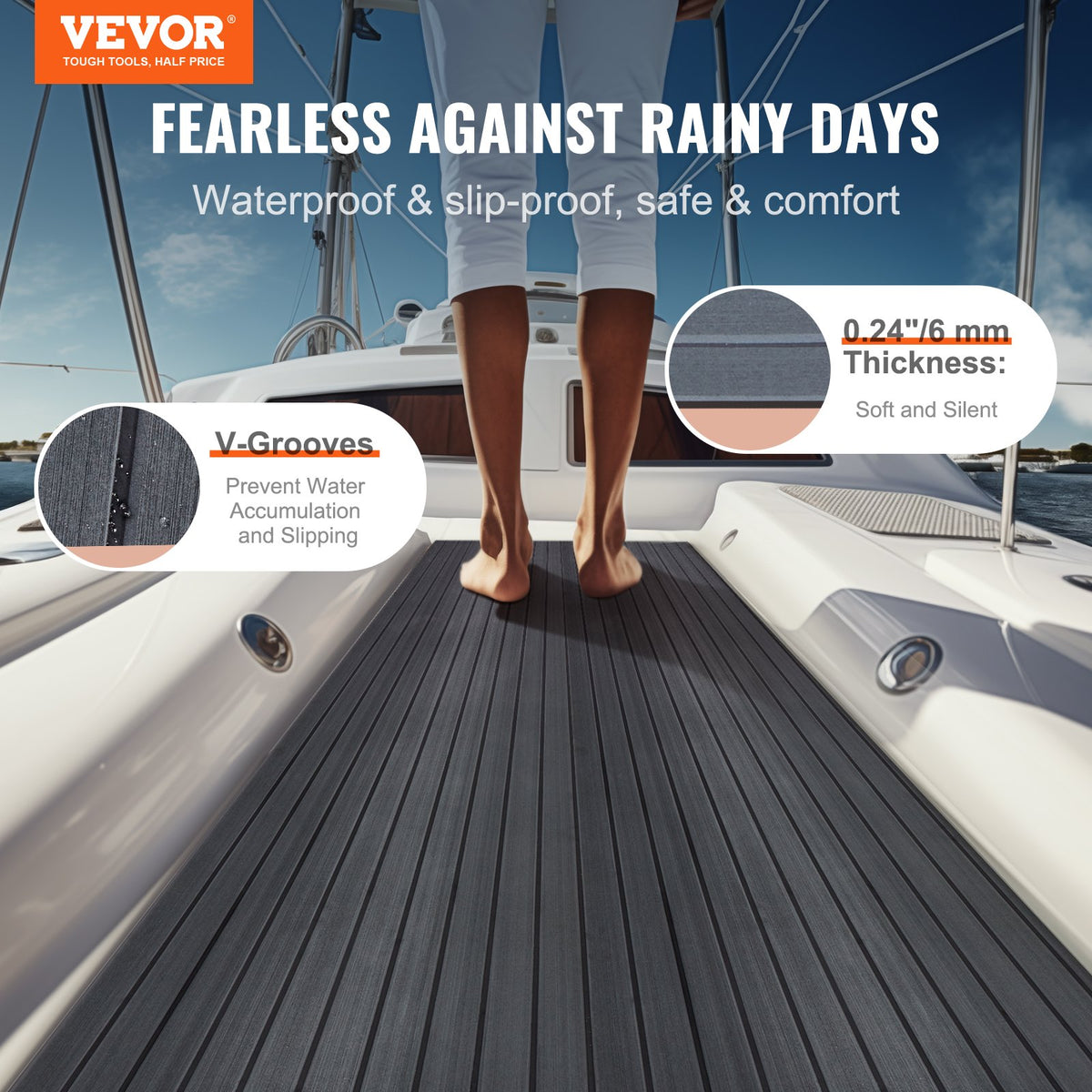 VEVOR Boat Flooring, EVA Foam Boat Decking 94.5" x 23.6", Non-Slip Self-Adhesive Flooring, 15.5 sq.ft Marine Carpet for Boats, Yacht, Pontoon, Kayak Decking - CBZZFHPMDDSHB8RTKV0 - view 3