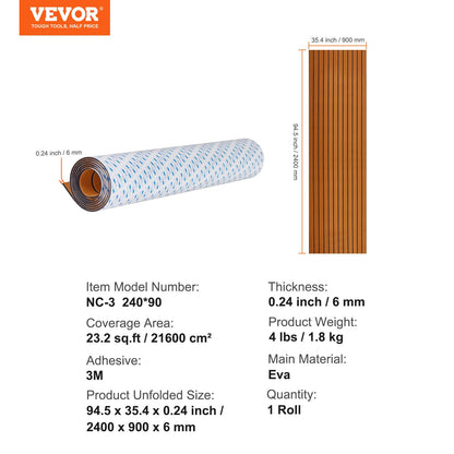 VEVOR Boat Flooring, EVA Foam Boat Decking 94.5" x 35.4", Non-Slip Self-Adhesive Flooring, 23.2 sq.ft Marine Carpet for Boats, Yacht, Pontoon, Kayak Decking - CBZZFHPMDDZSW620PV0 - view 8