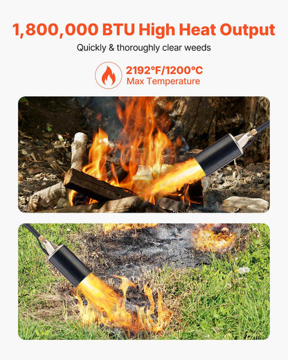 VEVOR Propane Torch Weed Burner, High Output 1,800,000 BTU with 10 ft Hose, Heavy Duty Blow Torch with Adjustable Flame & Turbo Trigger Push Button Auto Igniter, Flamethrower for Garden Ice Snow Road - CCHJHJTZ27INSG493001V0 - view 3