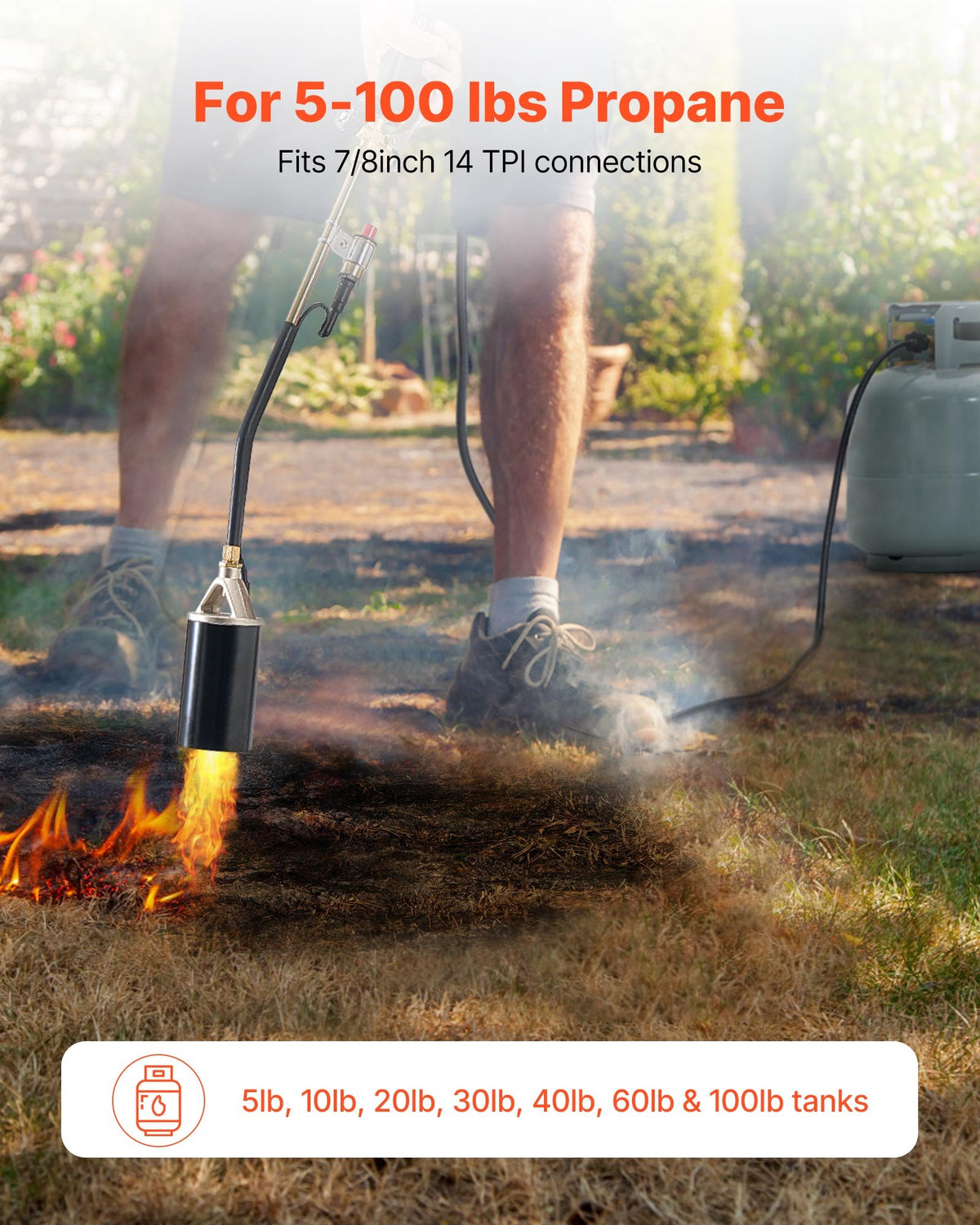 VEVOR Propane Torch Weed Burner, High Output 1,800,000 BTU with 10 ft Hose, Heavy Duty Blow Torch with Adjustable Flame & Turbo Trigger Push Button Auto Igniter, Flamethrower for Garden Ice Snow Road - CCHJHJTZ27INSG493001V0 - view 4
