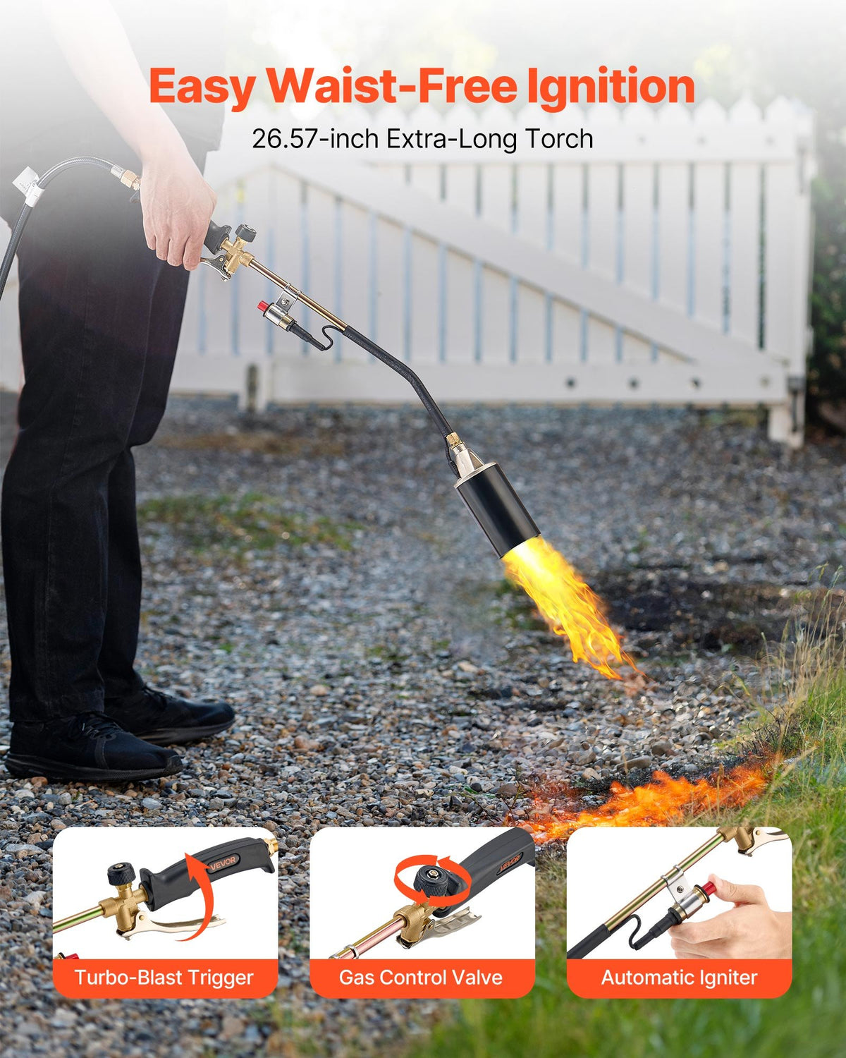 VEVOR Propane Torch Weed Burner, High Output 1,800,000 BTU with 10 ft Hose, Heavy Duty Blow Torch with Adjustable Flame & Turbo Trigger Push Button Auto Igniter, Flamethrower for Garden Ice Snow Road - CCHJHJTZ27INSG493001V0 - view 5