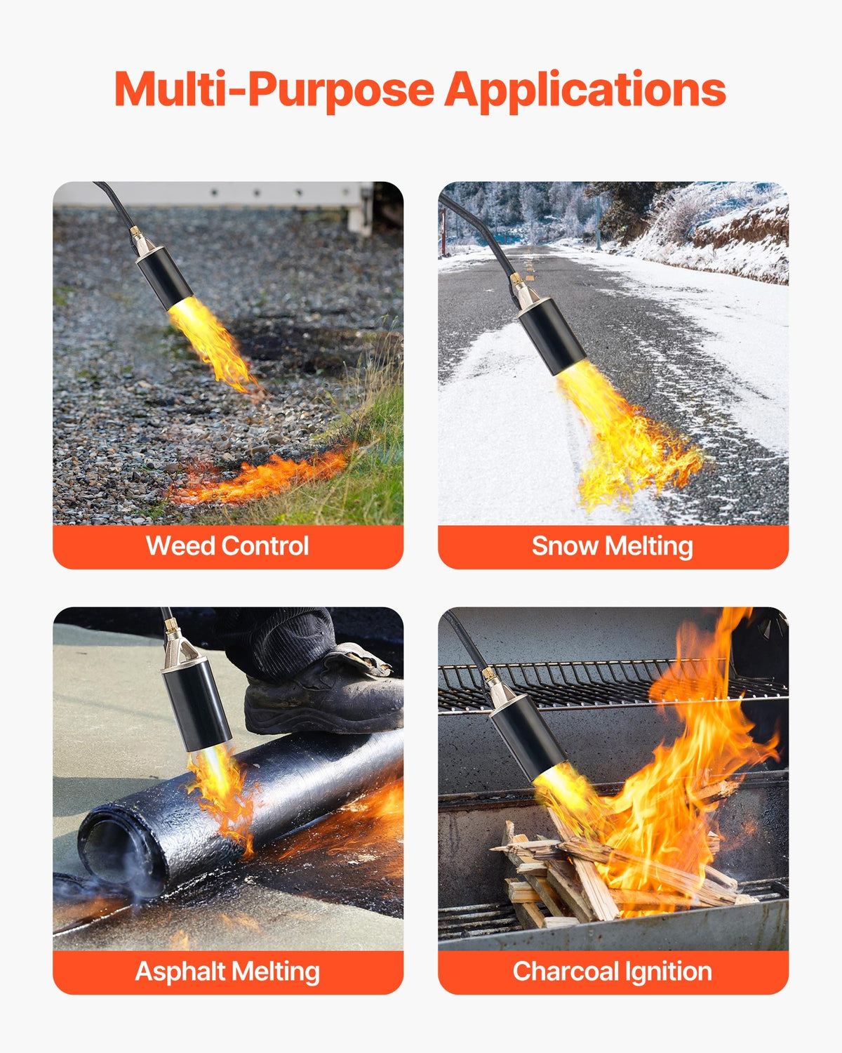 VEVOR Propane Torch Weed Burner, High Output 1,800,000 BTU with 10 ft Hose, Heavy Duty Blow Torch with Adjustable Flame & Turbo Trigger Push Button Auto Igniter, Flamethrower for Garden Ice Snow Road - CCHJHJTZ27INSG493001V0 - view 7