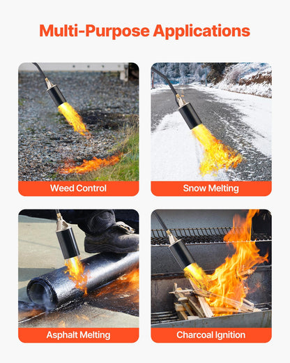VEVOR Propane Torch Weed Burner, High Output 1,800,000 BTU with 10 ft Hose, Heavy Duty Blow Torch with Adjustable Flame & Turbo Trigger Push Button Auto Igniter, Flamethrower for Garden Ice Snow Road - CCHJHJTZ27INSG493001V0 - view 7