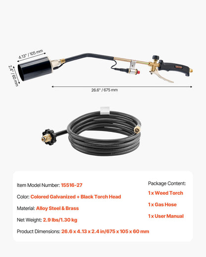 VEVOR Propane Torch Weed Burner, High Output 1,800,000 BTU with 10 ft Hose, Heavy Duty Blow Torch with Adjustable Flame & Turbo Trigger Push Button Auto Igniter, Flamethrower for Garden Ice Snow Road - CCHJHJTZ27INSG493001V0 - view 8