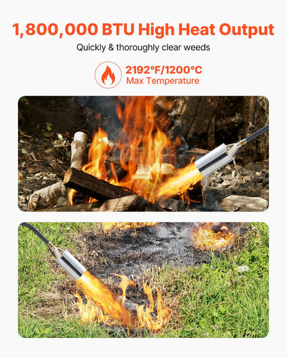 VEVOR Propane Torch Weed Burner, High Output 1,800,000 BTU with 10 ft Hose, Heavy Duty Blow Torch with Adjustable Flame and Turbo Trigger Push Button Igniter, Flamethrower Kit for Garden Ice Snow Road - CCHJHJTZ32INHTNP2001V0 - view 3