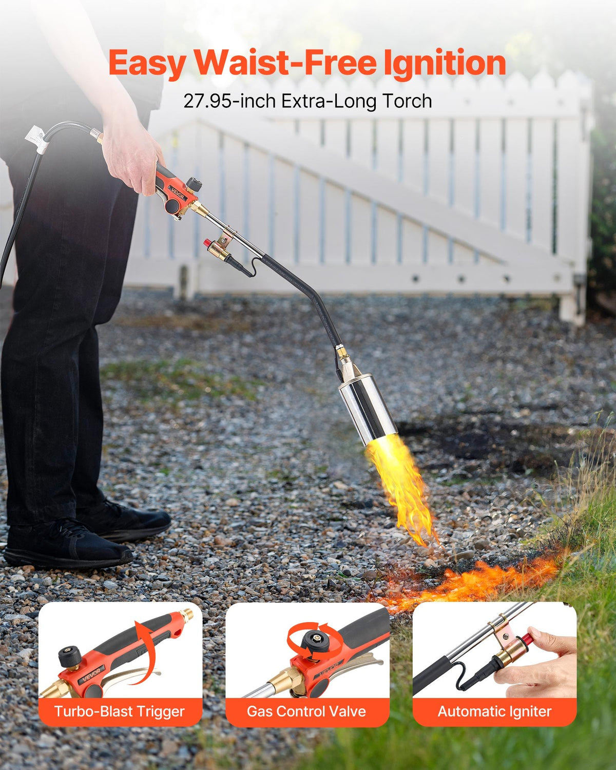 VEVOR Propane Torch Weed Burner, High Output 1,800,000 BTU with 10 ft Hose, Heavy Duty Blow Torch with Adjustable Flame and Turbo Trigger Push Button Igniter, Flamethrower Kit for Garden Ice Snow Road - CCHJHJTZ32INHTNP2001V0 - view 5