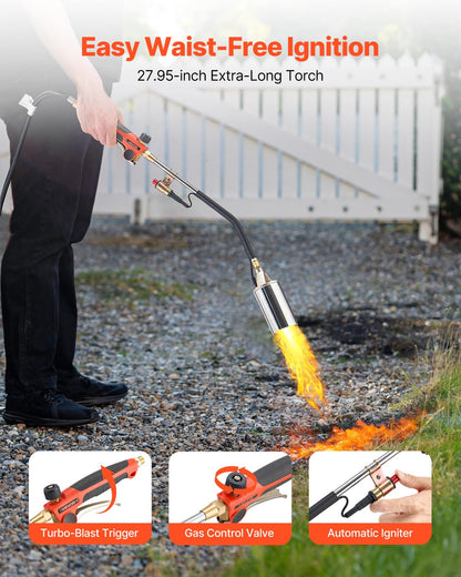 VEVOR Propane Torch Weed Burner, High Output 1,800,000 BTU with 10 ft Hose, Heavy Duty Blow Torch with Adjustable Flame and Turbo Trigger Push Button Igniter, Flamethrower Kit for Garden Ice Snow Road - CCHJHJTZ32INHTNP2001V0 - view 5