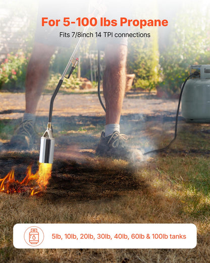 VEVOR Propane Torch Weed Burner, High Output 2,400,000 BTU with 10 ft Hose, Heavy Duty Blow Torch with Adjustable Flame and Turbo Trigger Push Button Igniter, Flamethrower Kit for Garden Ice Snow Road - CCHJHJTZ34IN8G42R001V0 - view 4