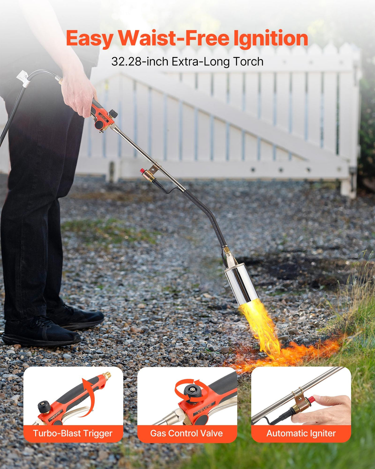 VEVOR Propane Torch Weed Burner, High Output 2,400,000 BTU with 10 ft Hose, Heavy Duty Blow Torch with Adjustable Flame and Turbo Trigger Push Button Igniter, Flamethrower Kit for Garden Ice Snow Road - CCHJHJTZ34IN8G42R001V0 - view 5