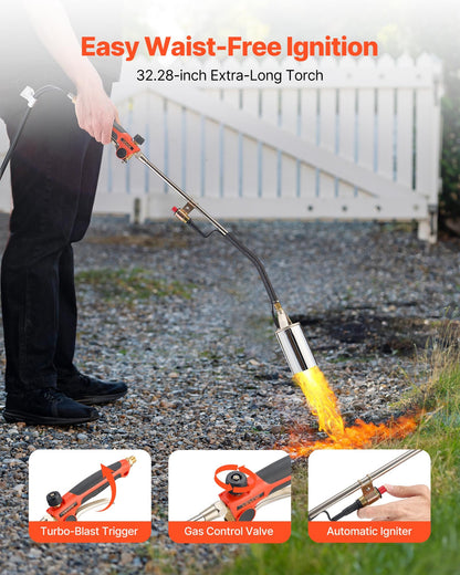 VEVOR Propane Torch Weed Burner, High Output 2,400,000 BTU with 10 ft Hose, Heavy Duty Blow Torch with Adjustable Flame and Turbo Trigger Push Button Igniter, Flamethrower Kit for Garden Ice Snow Road - CCHJHJTZ34IN8G42R001V0 - view 5