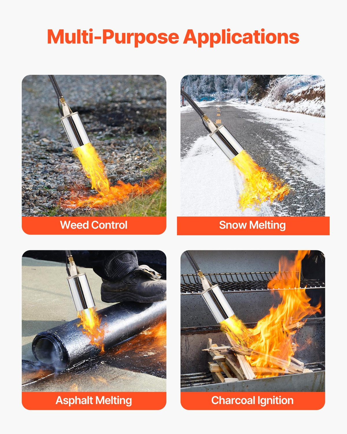 VEVOR Propane Torch Weed Burner, High Output 2,400,000 BTU with 10 ft Hose, Heavy Duty Blow Torch with Adjustable Flame and Turbo Trigger Push Button Igniter, Flamethrower Kit for Garden Ice Snow Road - CCHJHJTZ34IN8G42R001V0 - view 7