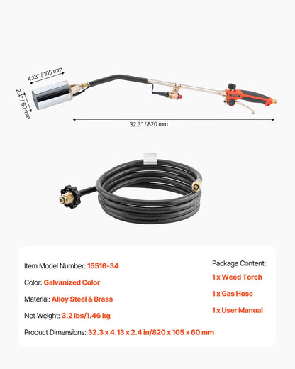 VEVOR Propane Torch Weed Burner, High Output 2,400,000 BTU with 10 ft Hose, Heavy Duty Blow Torch with Adjustable Flame and Turbo Trigger Push Button Igniter, Flamethrower Kit for Garden Ice Snow Road - CCHJHJTZ34IN8G42R001V0 - view 8