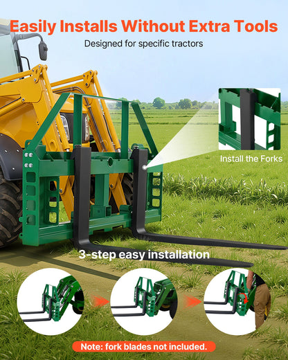 VEVOR Skid Steer Pallet Frame, 4000 lbs Rated Load Capacity, 45-inch Pallet Fork Frame Attachments with 2-inch Hitch Receiver & Spear Sleeves, Fit for John Deere Loaders Quick Attach Mount, Frame Only - CCMBJOHNDEERA87XB001V0 - view 4