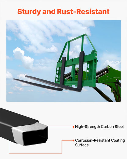VEVOR Skid Steer Pallet Frame, 4000 lbs Rated Load Capacity, 45-inch Pallet Fork Frame Attachments with 2-inch Hitch Receiver & Spear Sleeves, Fit for John Deere Loaders Quick Attach Mount, Frame Only - CCMBJOHNDEERA87XB001V0 - view 7