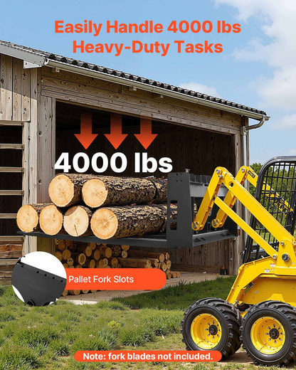 VEVOR Skid Steer Pallet Frame, 4000 lbs Rated Load Capacity, 45-inch Pallet Fork Frame Attachments with 2-inch Hitch Receiver & Spear Sleeves, Fit for Loaders Tractors Quick Attach Mount, Frame Only - CCMBTYBDAQDBZHFHU001V0 - view 3