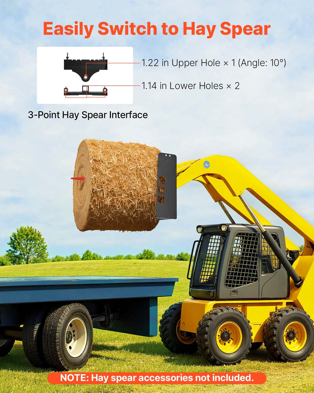 VEVOR Skid Steer Pallet Frame, 4000 lbs Rated Load Capacity, 45-inch Pallet Fork Frame Attachments with 2-inch Hitch Receiver & Spear Sleeves, Fit for Loaders Tractors Quick Attach Mount, Frame Only - CCMBTYBDAQDBZHFHU001V0 - view 5