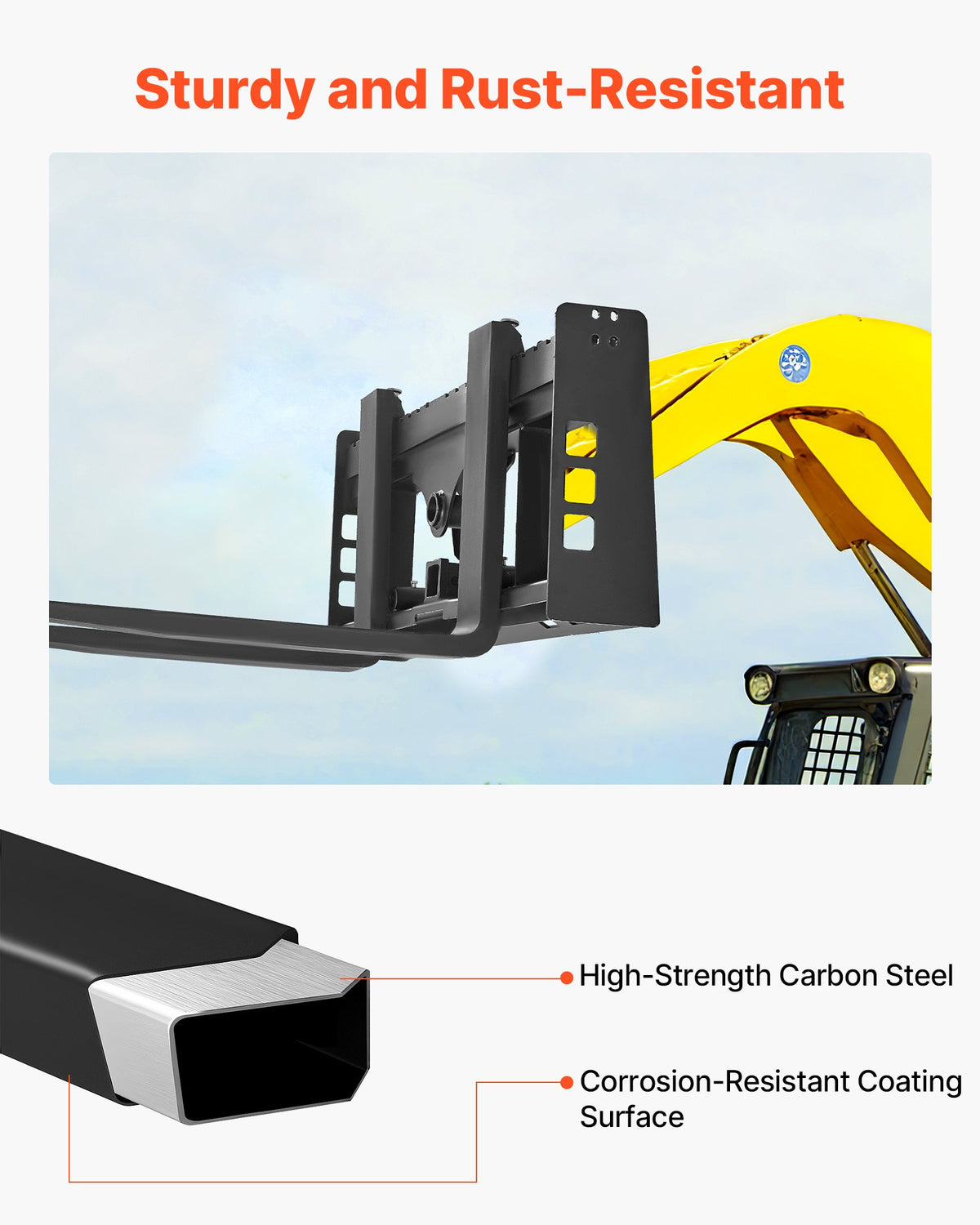 VEVOR Skid Steer Pallet Frame, 4000 lbs Rated Load Capacity, 45-inch Pallet Fork Frame Attachments with 2-inch Hitch Receiver & Spear Sleeves, Fit for Loaders Tractors Quick Attach Mount, Frame Only - CCMBTYBDAQDBZHFHU001V0 - view 7