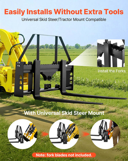 VEVOR Skid Steer Pallet Fork Frame, 4000 lbs Rated Capacity, 45-inch Pallet Fork Frame Attachments with 2-inch Hitch Receiver & Spear Sleeves, Fit for Quick Attach Tractor Loaders, Frame Only - CCMBTYDAQDB0KX4MG001V0 - view 4