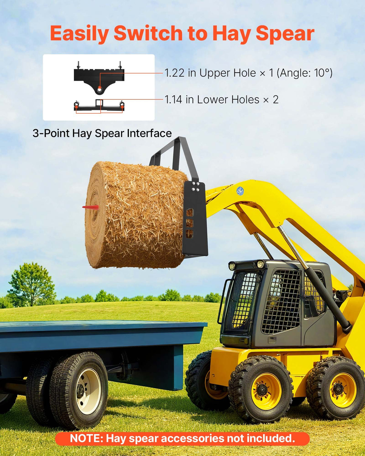 VEVOR Skid Steer Pallet Fork Frame, 4000 lbs Rated Capacity, 45-inch Pallet Fork Frame Attachments with 2-inch Hitch Receiver & Spear Sleeves, Fit for Quick Attach Tractor Loaders, Frame Only - CCMBTYDAQDB0KX4MG001V0 - view 5