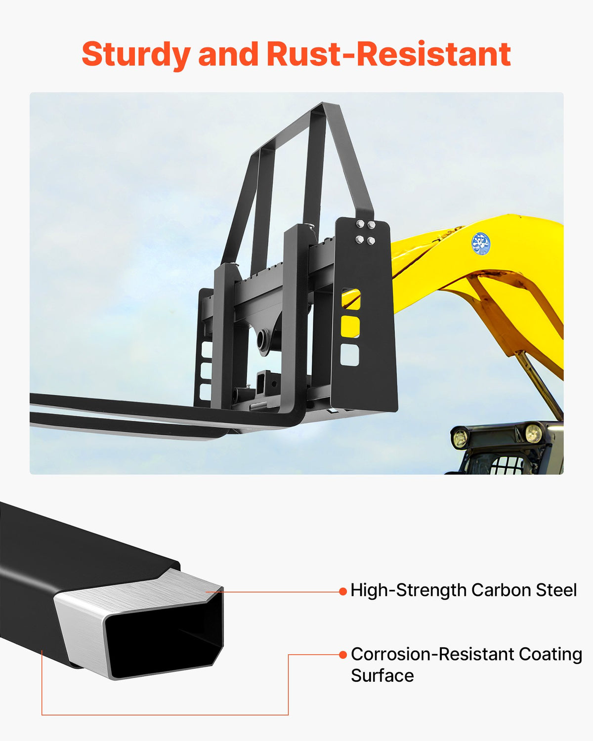 VEVOR Skid Steer Pallet Fork Frame, 4000 lbs Rated Capacity, 45-inch Pallet Fork Frame Attachments with 2-inch Hitch Receiver & Spear Sleeves, Fit for Quick Attach Tractor Loaders, Frame Only - CCMBTYDAQDB0KX4MG001V0 - view 7