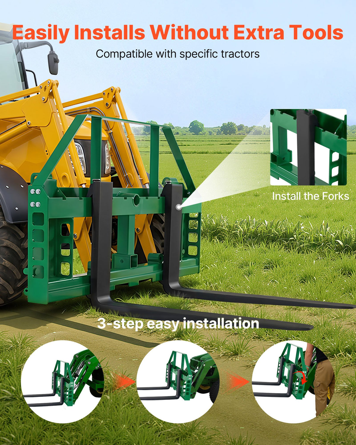 VEVOR Pallet Fork Frame Attachment with 36-inch Skid Steer Forks for JD Tractors - CCMBTZJOHNDECMBDF001V0 - view 4