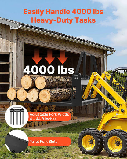 VEVOR Pallet Fork Frame Attachment with 48-inch Skid Steer Pallet Forks 4000 lbs - CCMBTZTYDAQDR41WU001V0 - view 3