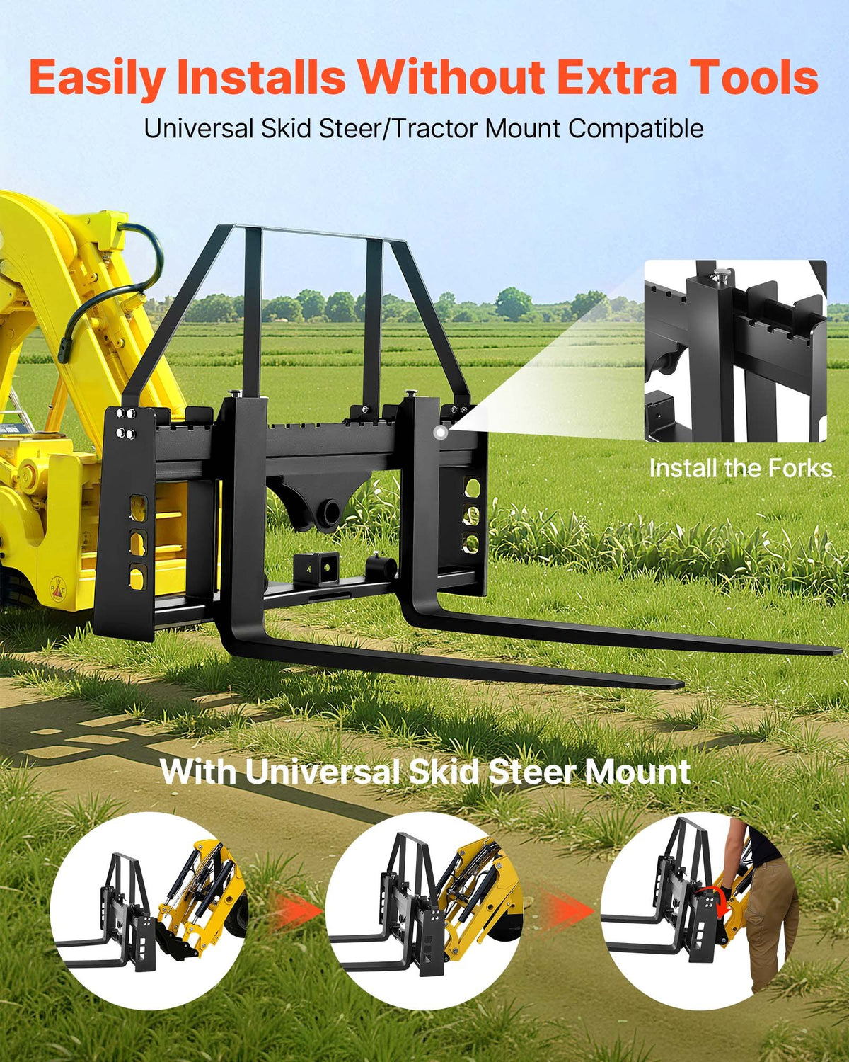 VEVOR Pallet Fork Frame Attachment with 48-inch Skid Steer Pallet Forks 4000 lbs - CCMBTZTYDAQDR41WU001V0 - view 4