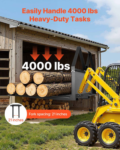 VEVOR Skid Steer Pallet Forks, 2600 lbs Rated Capacity, Pallet Fork Frame Attachment with 48-inch Pallet Forks Blades, 1-7/8 inch Ball Hitch Receiver, Quick Tach Connection for Skid Steers, Tractors - CCMBTZTYDAQDVX9SR001V0 - view 3