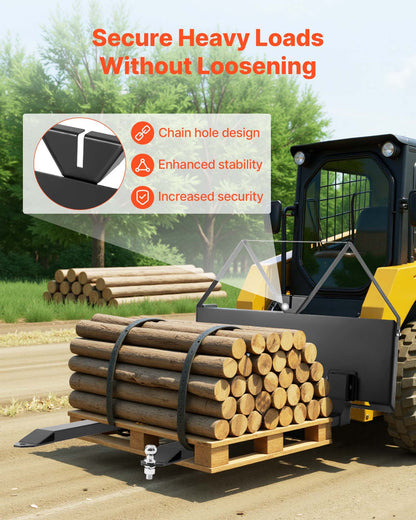 VEVOR Skid Steer Pallet Forks, 2600 lbs Rated Capacity, Pallet Fork Frame Attachment with 48-inch Pallet Forks Blades, 1-7/8 inch Ball Hitch Receiver, Quick Tach Connection for Skid Steers, Tractors - CCMBTZTYDAQDVX9SR001V0 - view 6