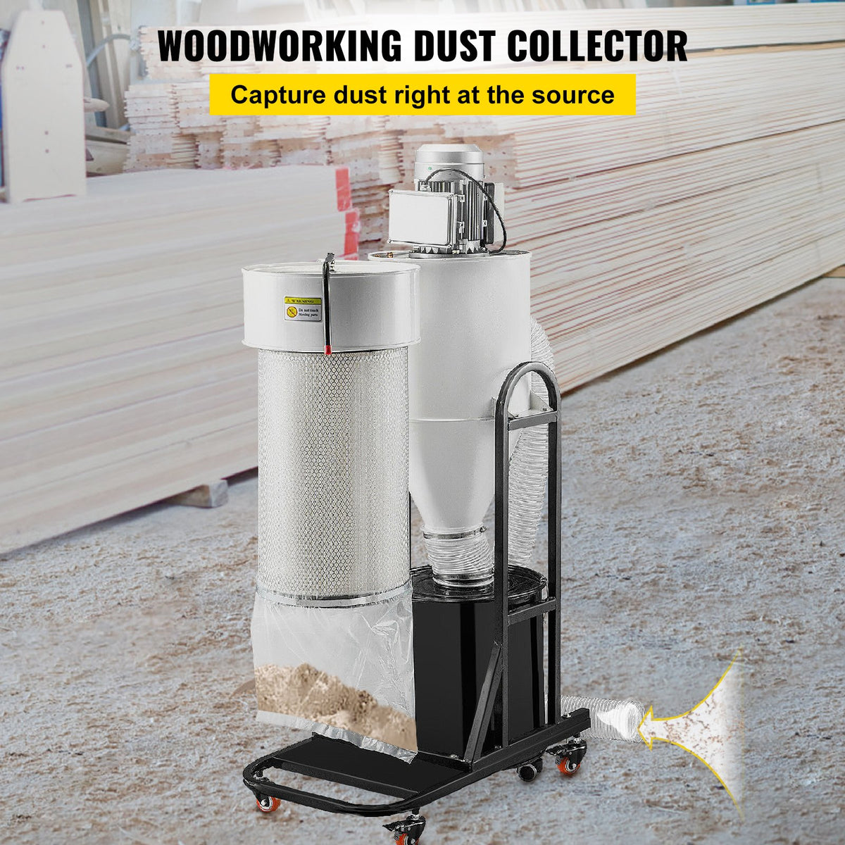 VEVOR Cyclone Dust Collector Woodworking Dust Collector 2HP 220V Heavy Duty - CCQL2.0HP220V7MC2V4 - view 3