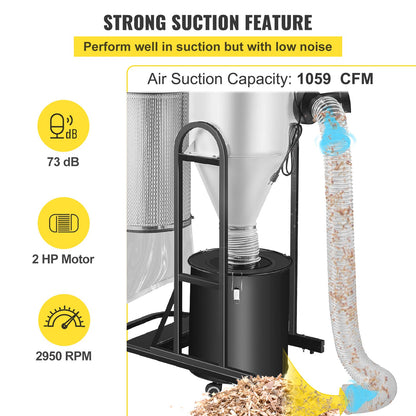 VEVOR Cyclone Dust Collector Woodworking Dust Collector 2HP 220V Heavy Duty - CCQL2.0HP220V7MC2V4 - view 4