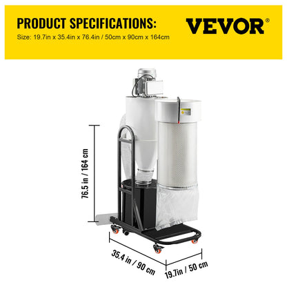 VEVOR Cyclone Dust Collector Woodworking Dust Collector 2HP 220V Heavy Duty - CCQL2.0HP220V7MC2V4 - view 8