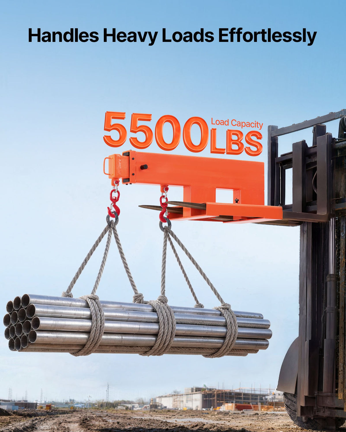 VEVOR Forklift Jib Boom Crane, 5500 lbs Capacity, Forklift Mobile Crane Lifting Hoist with 2 Hooks, Manual Telescopic 47.2-73.5 in, Boom Attachment Towing Handling Equipment for Warehouse & Factories - CCQZDB2DS55004FAD001V0 - view 3