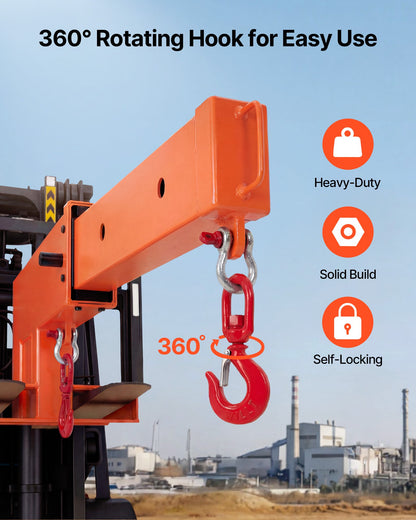 VEVOR Forklift Jib Boom Crane, 5500 lbs Capacity, Forklift Mobile Crane Lifting Hoist with 2 Hooks, Manual Telescopic 47.2-73.5 in, Boom Attachment Towing Handling Equipment for Warehouse & Factories - CCQZDB2DS55004FAD001V0 - view 5