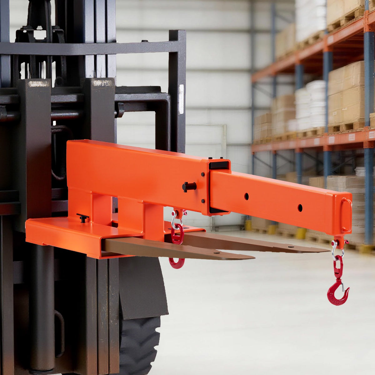 VEVOR Forklift Jib Boom Crane, 5500 lbs Capacity, Forklift Mobile Crane Lifting Hoist with 2 Hooks, Manual Telescopic 47.2-73.5 in, Boom Attachment Towing Handling Equipment for Warehouse & Factories - CCQZDB2DS55004FAD001V0 - view 9