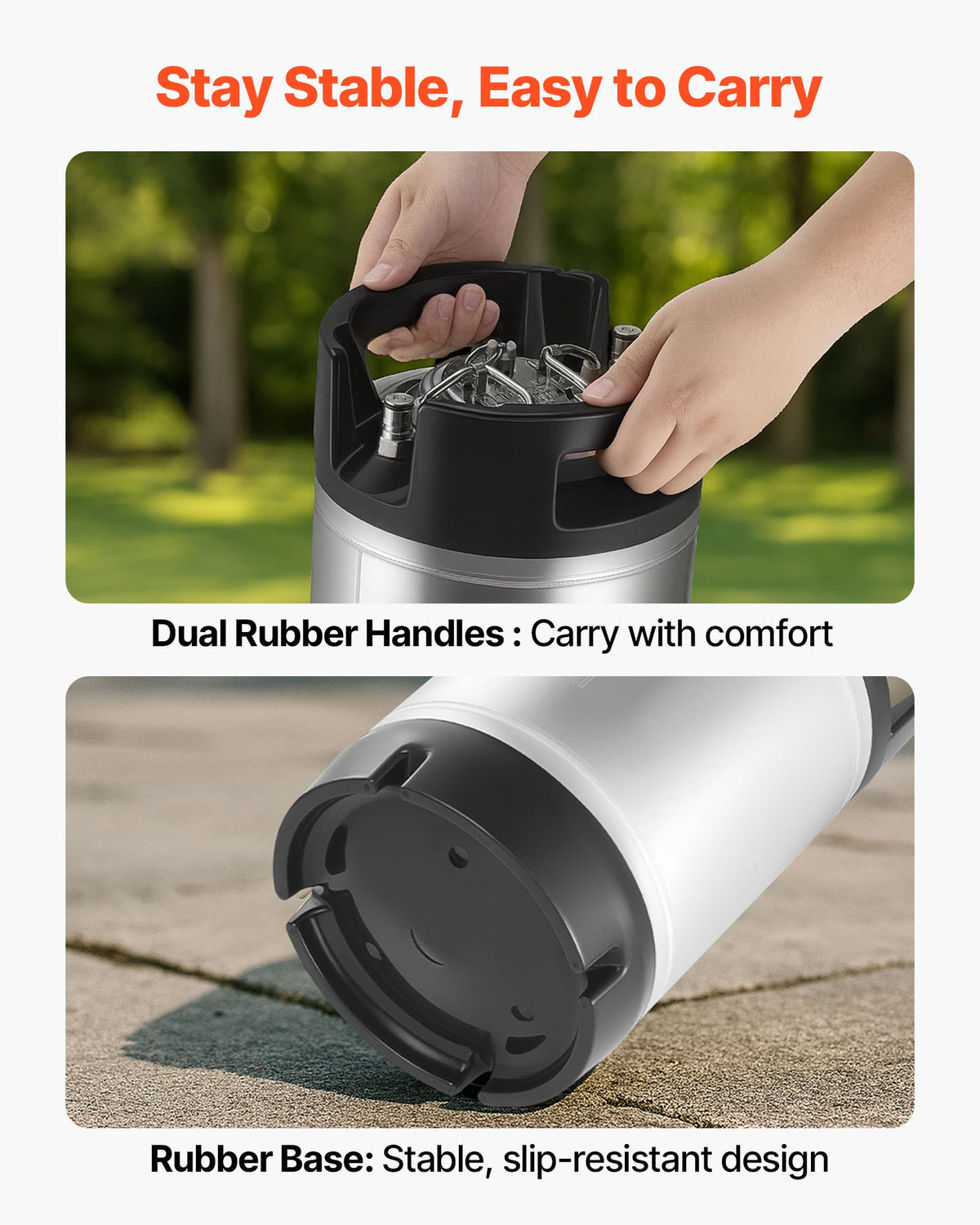VEVOR Corny Keg, 2.5 Gallon Ball Lock Keg, SUS304 Cold Brew Kegs with Dual Rubber Handles & Heavy-Duty Rubber Bottom, Brewing Equipment for Home Brewing Party, 2 PCS - CCT25GALSXSJ60KC2001V0 - view 6