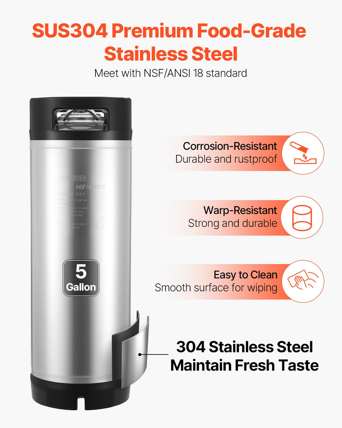 VEVOR Corny Keg, 5 Gallon Ball Lock Keg, SUS304 Cold Brew Kegs with Dual Rubber Handles & Heavy-Duty Rubber Bottom, Brewing Equipment for Home Brewing Party, 1 PCS - CCT5GALSXSJNTPH8F001V0 - view 3