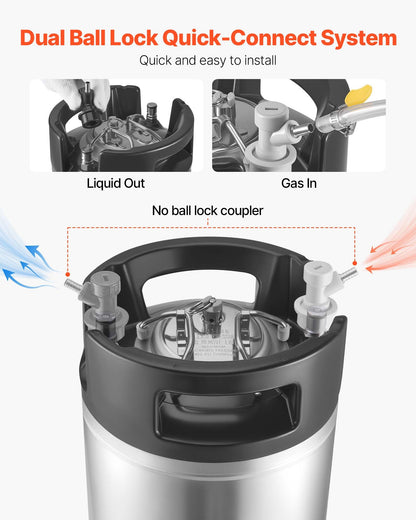 VEVOR Corny Keg, 5 Gallon Ball Lock Keg, SUS304 Cold Brew Kegs with Dual Rubber Handles & Heavy-Duty Rubber Bottom, Brewing Equipment for Home Brewing Party, 1 PCS - CCT5GALSXSJNTPH8F001V0 - view 4
