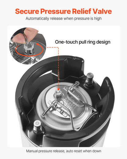 VEVOR Corny Keg, 5 Gallon Ball Lock Keg, SUS304 Cold Brew Kegs with Dual Rubber Handles & Heavy-Duty Rubber Bottom, Brewing Equipment for Home Brewing Party, 1 PCS - CCT5GALSXSJNTPH8F001V0 - view 5