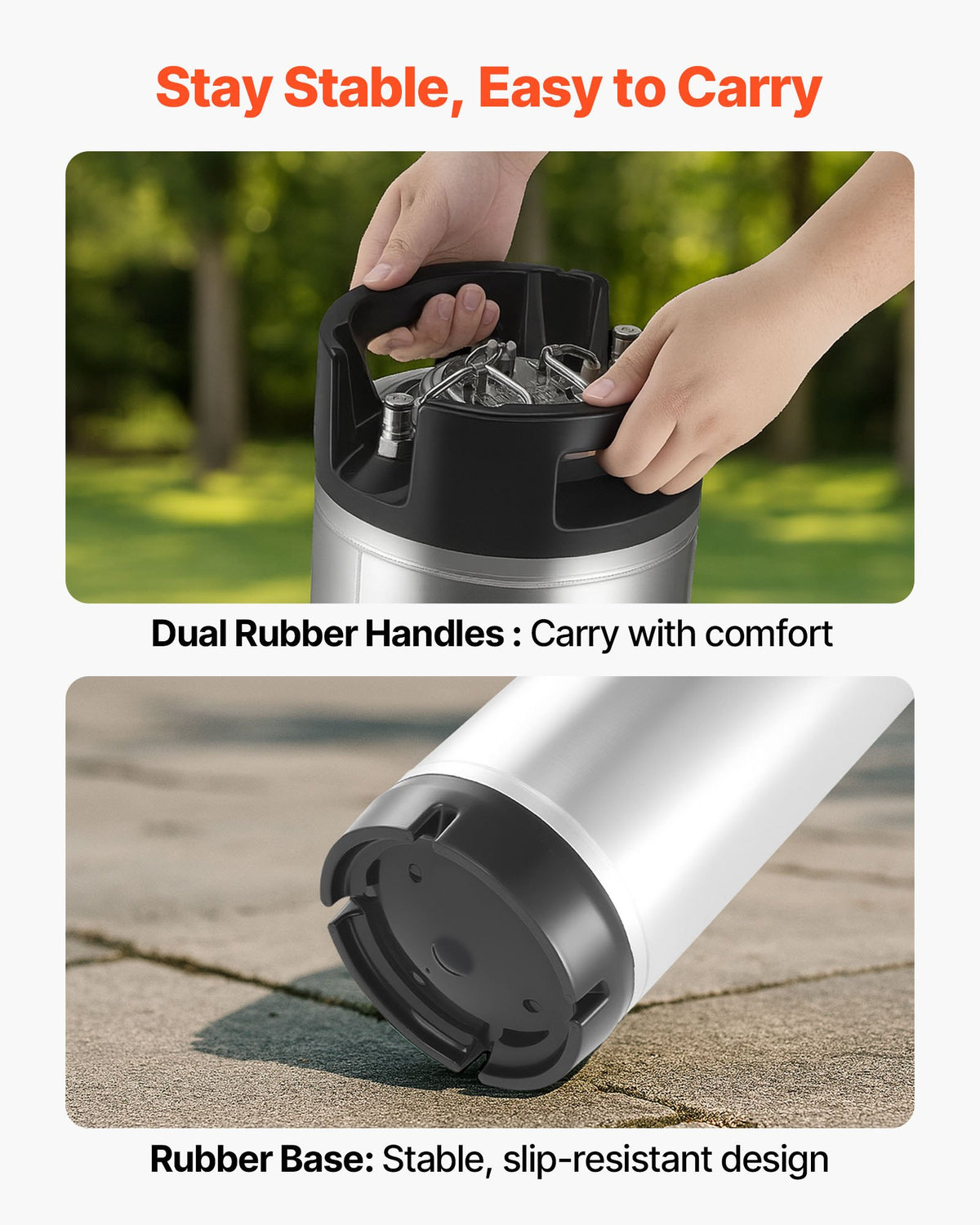 VEVOR Corny Keg, 5 Gallon Ball Lock Keg, SUS304 Cold Brew Kegs with Dual Rubber Handles & Heavy-Duty Rubber Bottom, Brewing Equipment for Home Brewing Party, 2 PCS - CCT5GALSXSJNX0UHC001V0 - view 6
