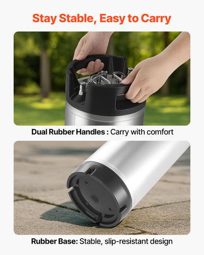 VEVOR Corny Keg, 5 Gallon Ball Lock Keg, SUS304 Cold Brew Kegs with Dual Rubber Handles & Heavy-Duty Rubber Bottom, Brewing Equipment for Home Brewing Party, 2 PCS - CCT5GALSXSJNX0UHC001V0 - view 6