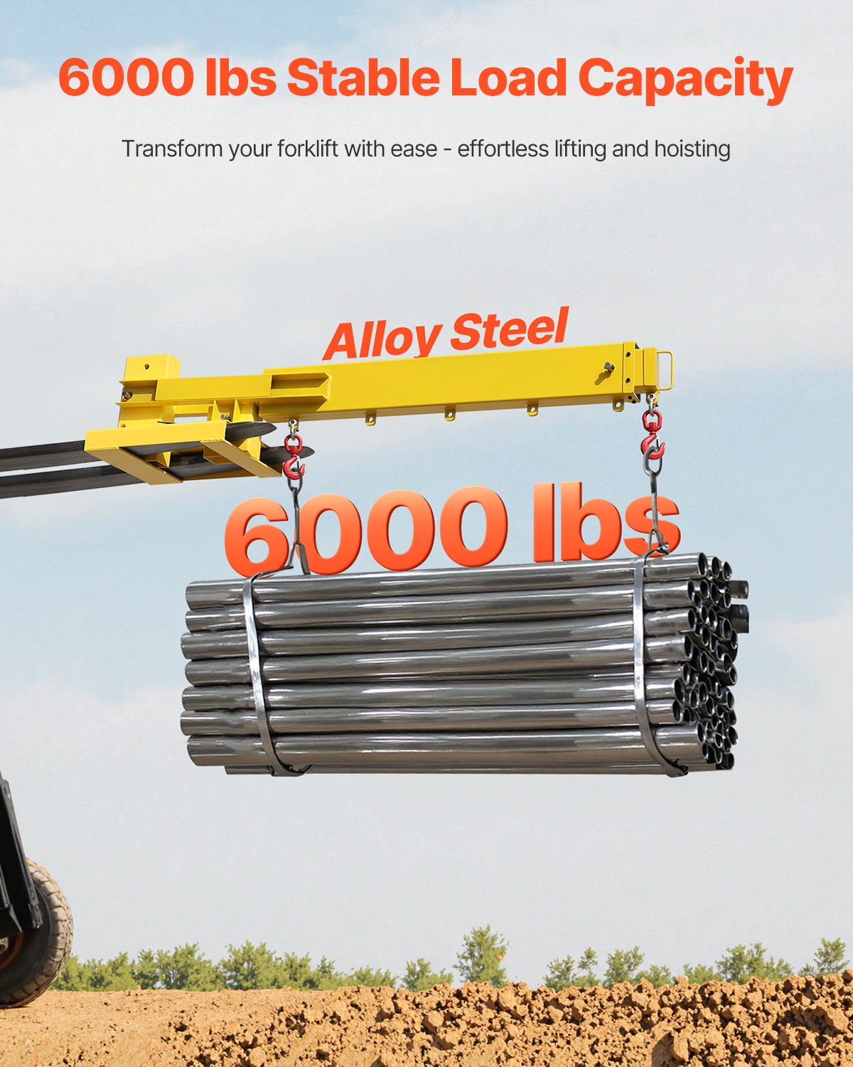 VEVOR Forklift Jib Boom Crane, 6000lbs Capacity, Manual Telescoping Boom Extends Up to 56.1 inches, Forklift Mobile Crane with 2 Hooks, Adjustable Forklift Crane Attachment for Warehouse, Factories - CCXBQZJ3T2GDPC830V0 - view 3