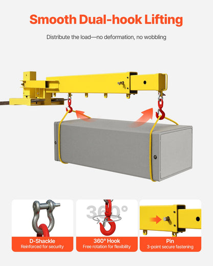 VEVOR Forklift Jib Boom Crane, 6000lbs Capacity, Manual Telescoping Boom Extends Up to 56.1 inches, Forklift Mobile Crane with 2 Hooks, Adjustable Forklift Crane Attachment for Warehouse, Factories - CCXBQZJ3T2GDPC830V0 - view 4