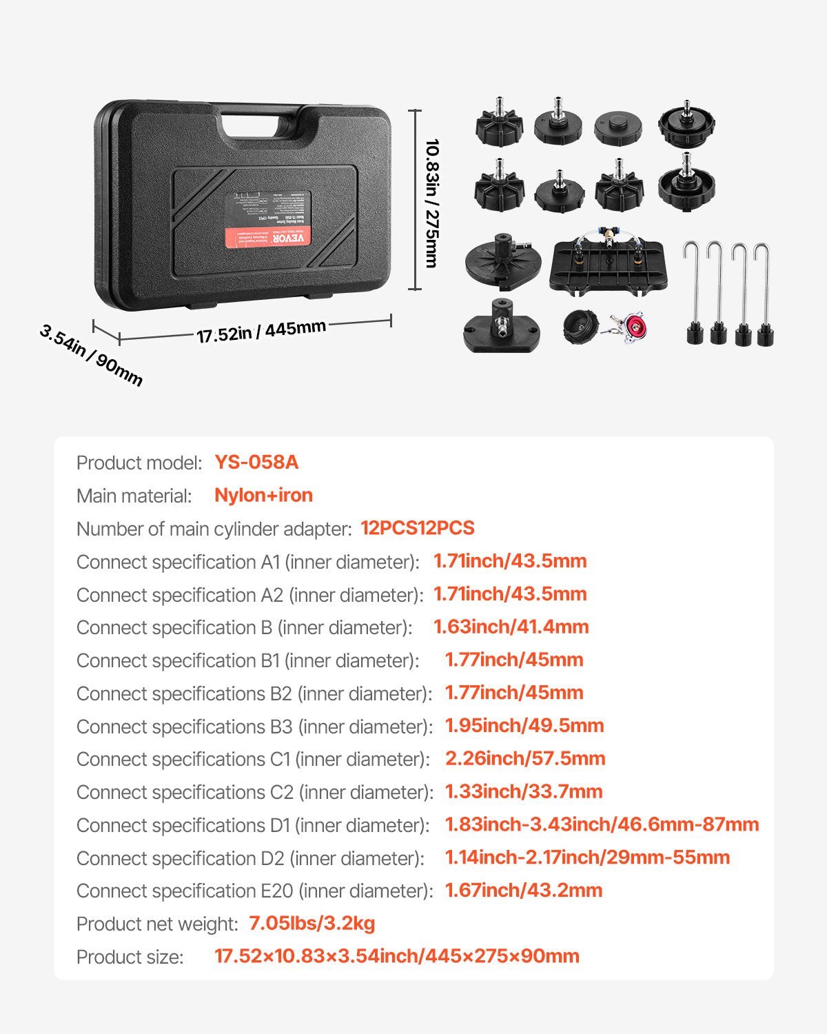 VEVOR Brake Master Bleeder Kit, 12 Pcs, Professional Brake Bleeder Adapter Set with Complete Kit & Handle, Durable Brake Bleeder Adapter for Brake Fluid Filling Fit for Most New & Old Vehicles - CCYGHSPQTJ12FH3WZV0 - view 8