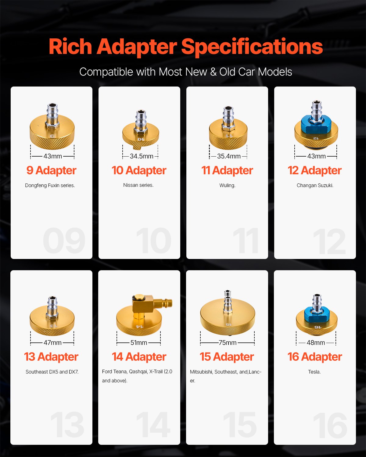 VEVOR Brake Master Bleeder Kit, 17 Pcs, Professional Brake Bleeder Adapter Set with Complete Kit & Handle, Durable Brake Bleeder Adapter for Brake Fluid Filling Fit for Most New & Old Vehicles - CCYGHSPQTJ17GSTKOV0 - view 6